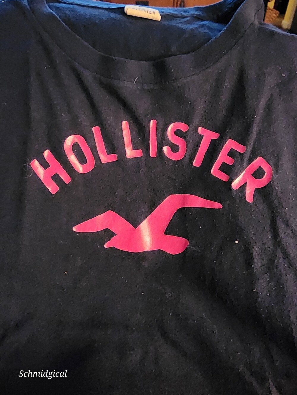 Hollister NAVY Baby Tee with Hot Pink Logo Y2k Vintage